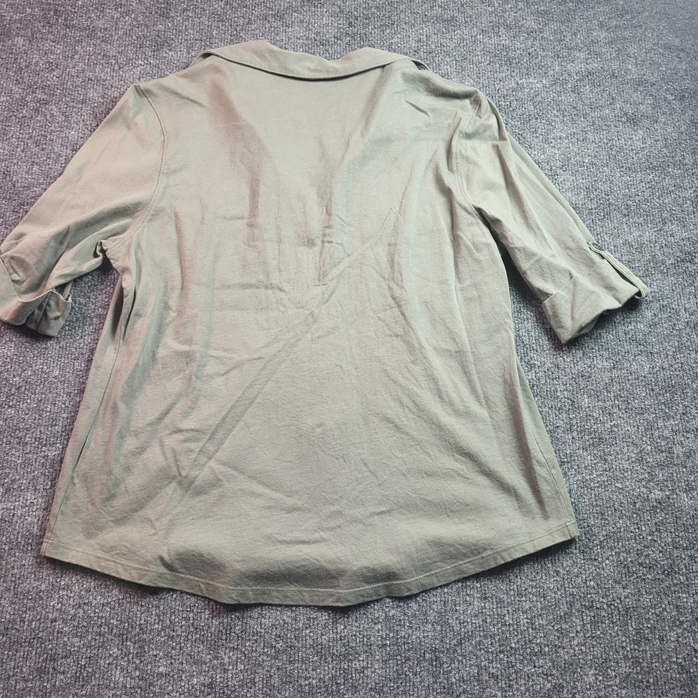 Style & Co Petite PM Olive Green Cotton Utility Button Down Roll Tab Shirt - Picture 8 of 8